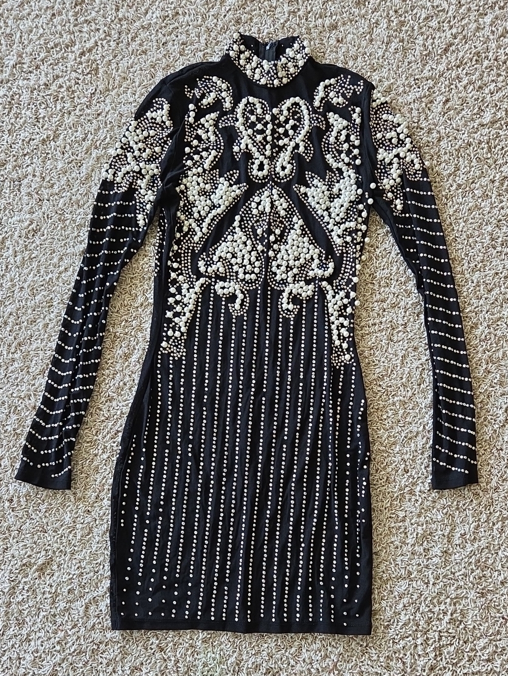 Fashion Nova Black Long-Sleeve Embellished Bodycon Dress
